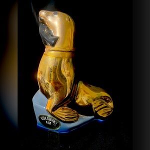 Rare 1972 Ezra Brooks “seal” decanter (empty) decorated with 24 karat gold.